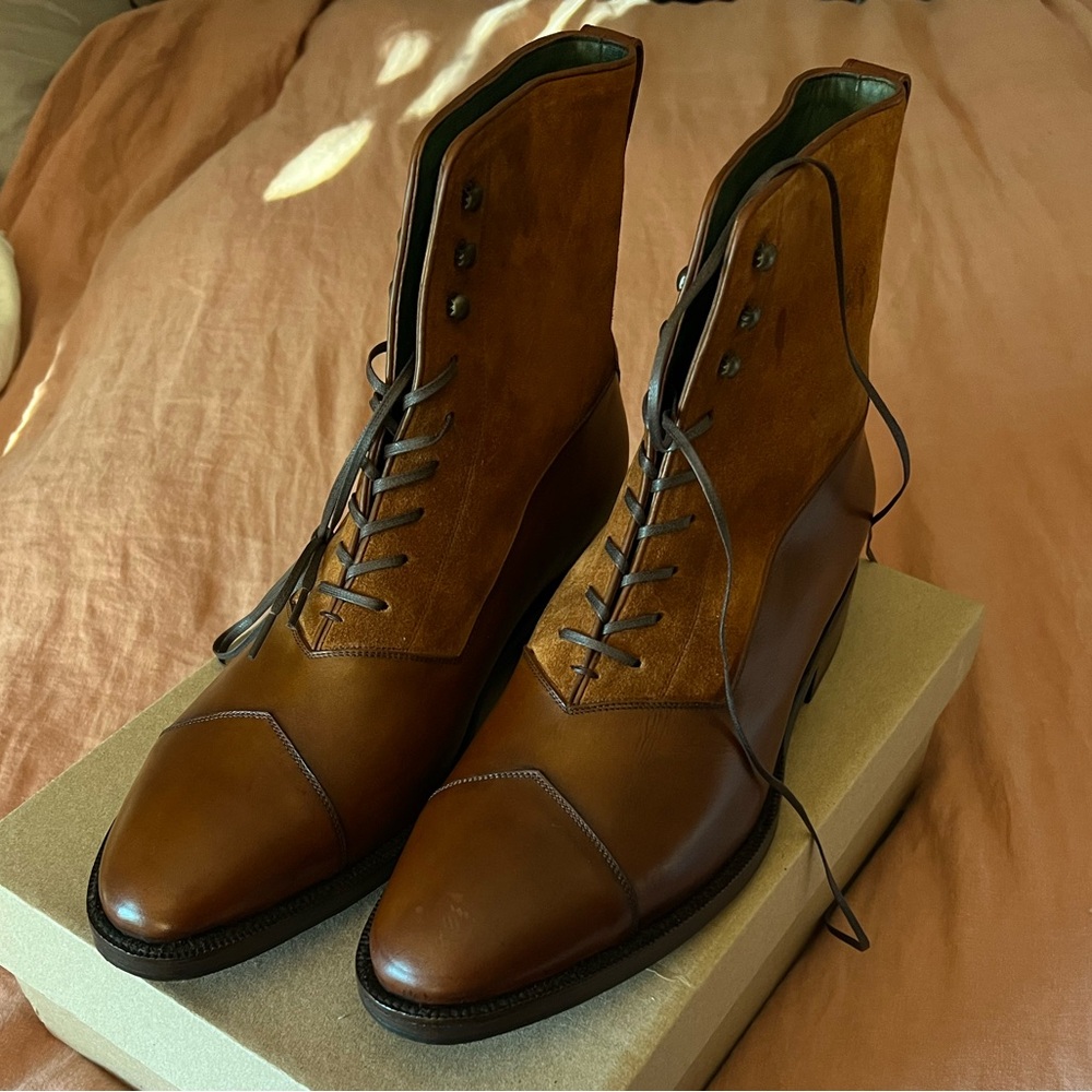 The Panuncio Bolivar Balmoral Boot in brandy colored suede/leather combo - Picture 2 of 12